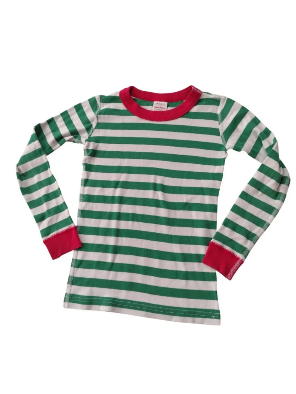 Hanna Andersson Christmas Stripe Pajamas Sz 6-7 Green White Long John Cotton Pjs
